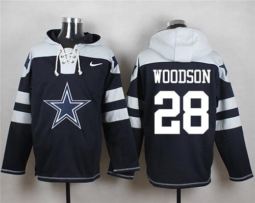 Nike Cowboys #28 Darren Woodson Navy Blue Player Pullover NFL Hoodie - Click Image to Close